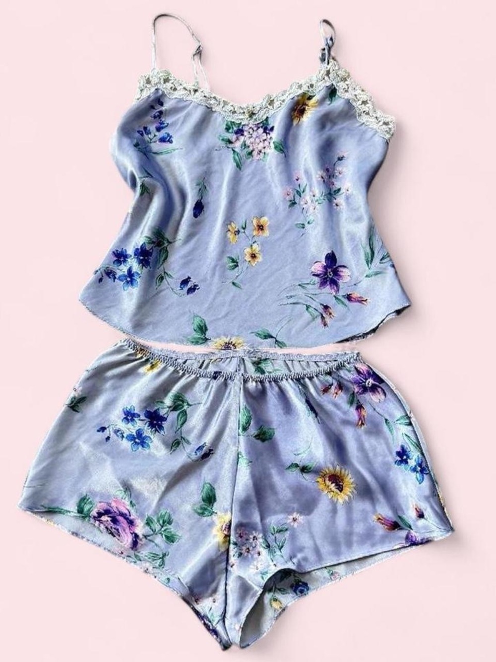 Lavender Floral Satin Cami & Short Set